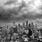 Dark Storm clouds loom over the city of Seattle